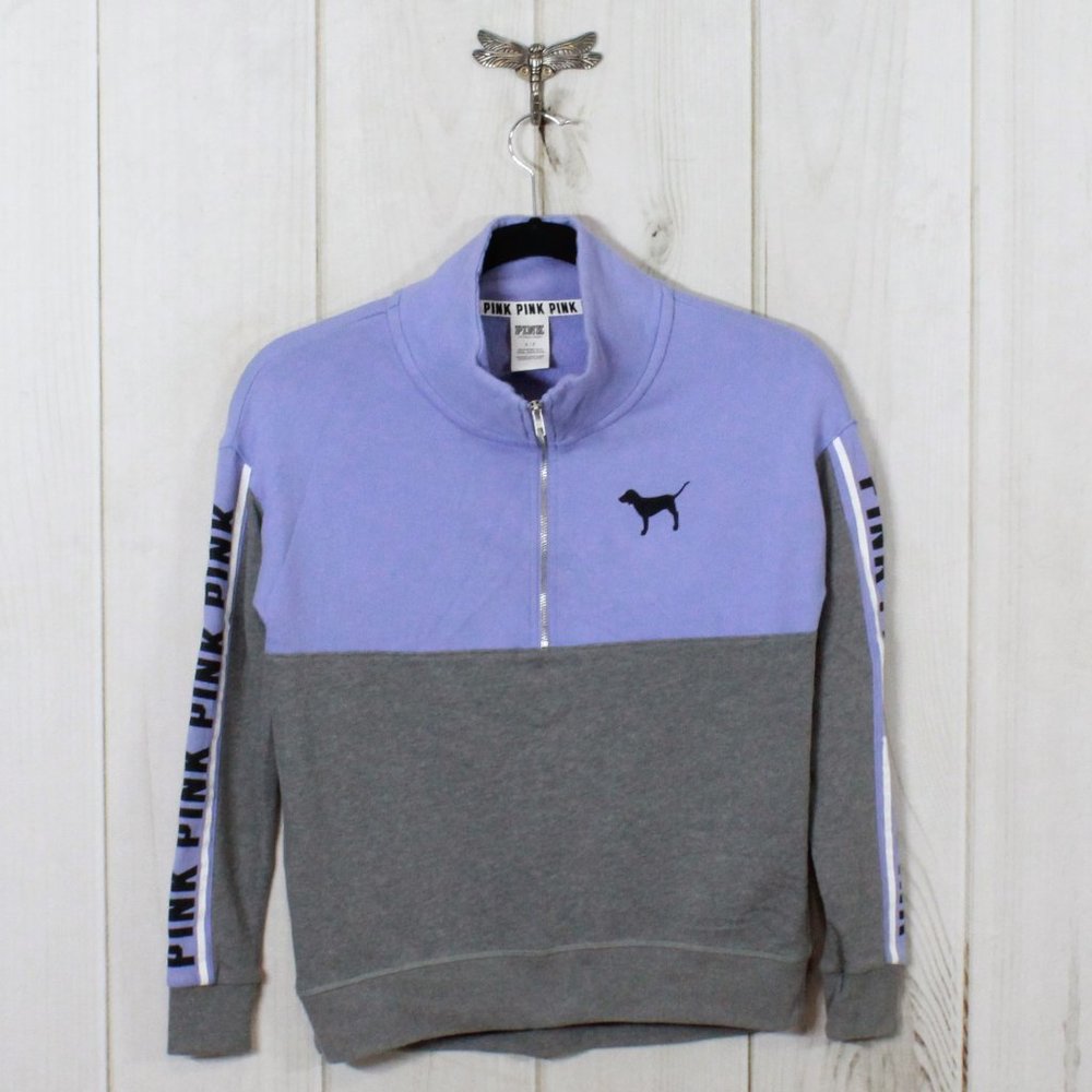 Victoria Secret's Pink High Neck Half Zip Purple Gray Pullover Sweatshirt Size S - Picture 1 of 12